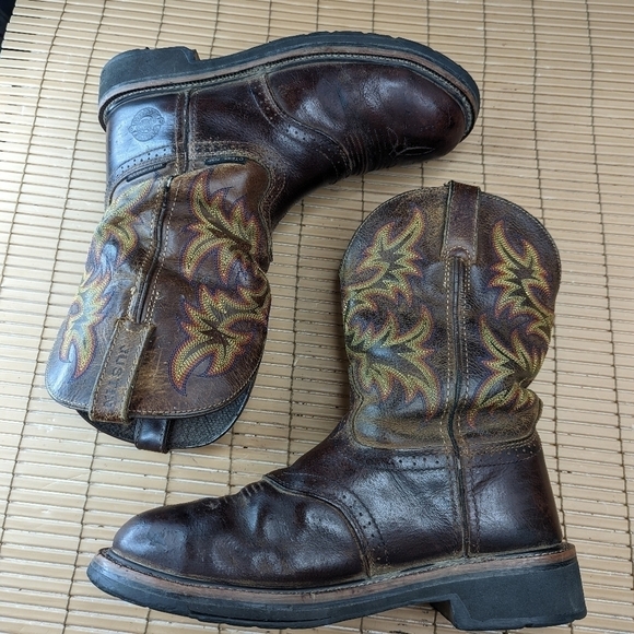 Justin Boots "Stampede"  steel toe. Brown Buffalo leather. Waterproof. Work boot - Picture 7 of 11